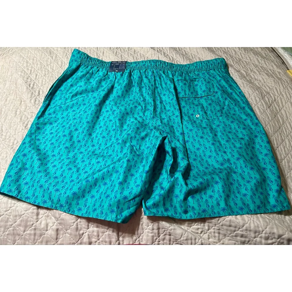Men's St. John's Bay Swim Trunks 4XL Teal Blue Hula Palm Hawaiian Summer